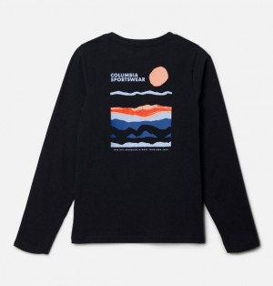 Kids' Columbia Dobson Pass™ Long Sleeve Graphic T-Shirt Black | US-CSAPIL-138