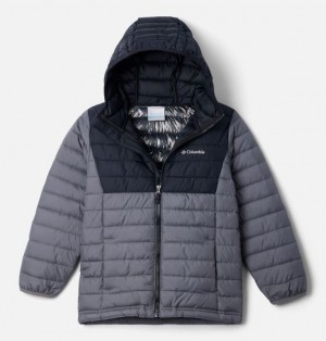 Kids' Columbia Powder Lite™ II Hooded Insulated Jackets Grey / Black | US-UMCSAN-013