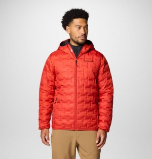 Men Columbia Delta Ridge Hooded Down Jackets Red | US-NWZAOQ-324