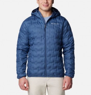 Men Columbia Delta Ridge Hooded Down Jackets Dark Blue | US-IBKNOL-534