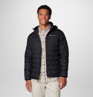 Men Columbia Delta Ridge Hooded Down Jackets Black | US-AXDVNQ-538