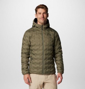 Men Columbia Delta Ridge Hooded Down Jackets Grey / Green | US-ZRTAXE-814