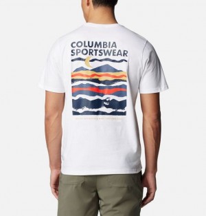 Men Columbia Explorers Canyon™ Back Graphic T-Shirt White | US-XTPSGR-634