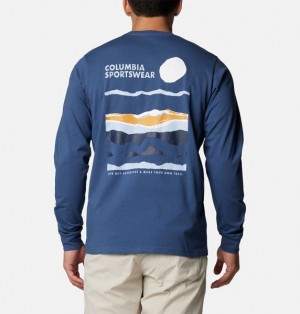 Men Columbia Explorers Canyon™ Long Sleeve T-Shirt Blue | US-BXWFSQ-913