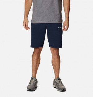 Men Columbia Logo Fleece Shorts Navy | US-FNASWG-261