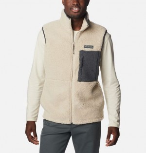 Men Columbia Mountainside™ Heavyweight Fleece Vest Khaki / Dark Grey | US-KAMTYR-078