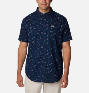 Men Columbia Rapid Rivers™ Printed Sleeve Shirts Navy | US-CJHQLI-546