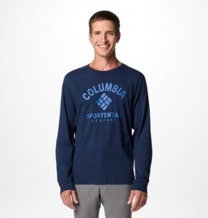 Men Columbia Rockaway River™ Graphic Long Sleeve T-Shirt Navy | US-AHWMLC-971