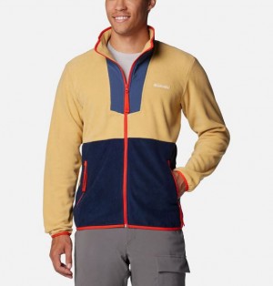 Men Columbia Sequoia Grove™ Fleece Jackets Light Brown / Navy | US-MBDJWH-708