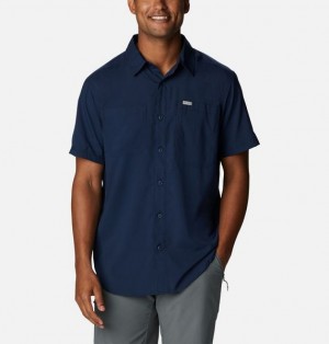 Men Columbia Silver Ridge™ Utility Lite Sleeve Shirts Navy | US-MCXKES-073