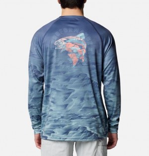 Men Columbia Super Terminal Tackle PFG™ Fish Flow Long Sleeve T-Shirt Navy | US-XEHLPK-710