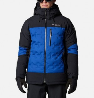 Men Columbia Wild Card™ IV Hooded Waterproof Down Ski Jackets Blue / Black | US-BTOHNX-762