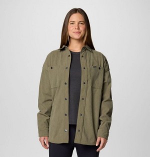 Women Columbia Blue Point Creek™ Corduroy Shirt Jackets Grey / Green | US-EARNFB-849