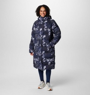 Women Columbia Boundless Days™ Printed Long Down Jackets Navy | US-HVTUPJ-857