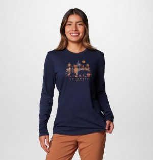 Women Columbia Hidden Haven™ LS T-Shirt Navy | US-ZMABOI-790