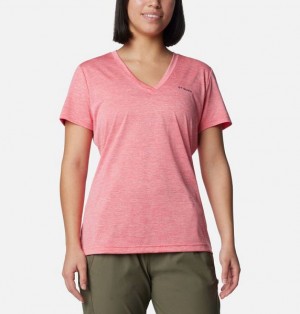 Women Columbia Hike™ V-Neck Technical T-Shirt Pink | US-FDROVW-276