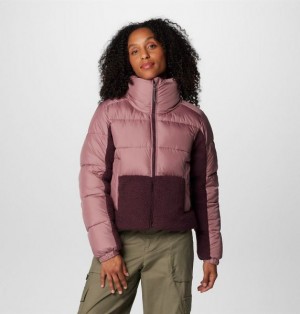 Women Columbia Leadbetter Point™ II Sherpa Hybrid Puffer Jacket Burgundy / Coral | US-UAOLGJ-391