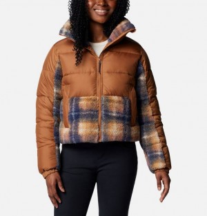 Women Columbia Leadbetter Point™ II Sherpa Printed Puffer Jacket Brown / Navy | US-GRICEY-920