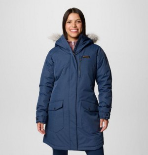 Women Columbia Suttle Mountain™ Long Synthetic Down Parka Jackets Navy | US-HTLSFJ-961