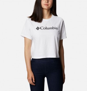 Women Columbia WoNorth Cascades™ Graphic Cropped T-Shirt White | US-PEXSNJ-865