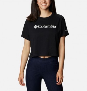 Women Columbia WoNorth Cascades™ Graphic Cropped T-Shirt Black | US-RZHMUB-192