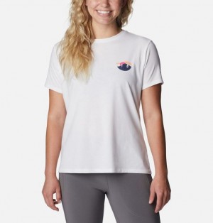 Women Columbia WoSun Trek™ II Technical Graphic T-Shirt White / Blue | US-IUTFYK-984