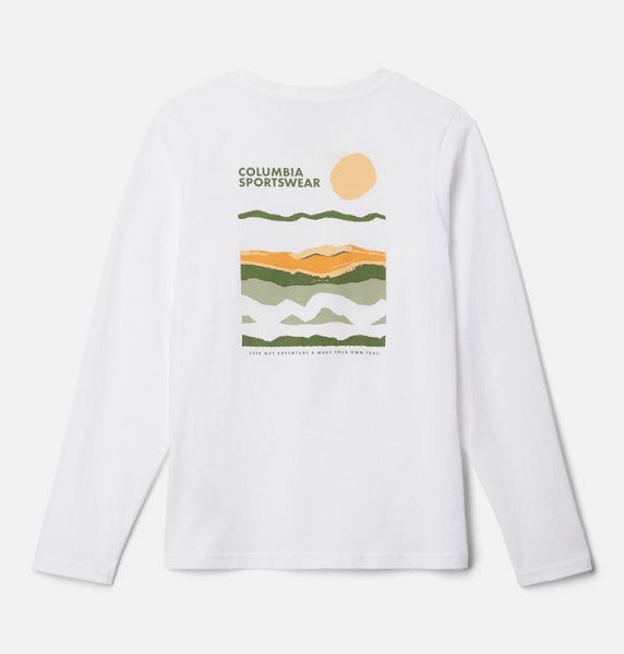 Kids' Columbia Dobson Pass™ Long Sleeve Graphic T-Shirt White | US-NBYVTU-120