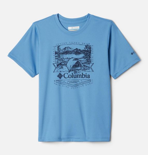 Kids\' Columbia Fork Stream™ Technical Graphic T-Shirt Blue | US-RXQAVT-189