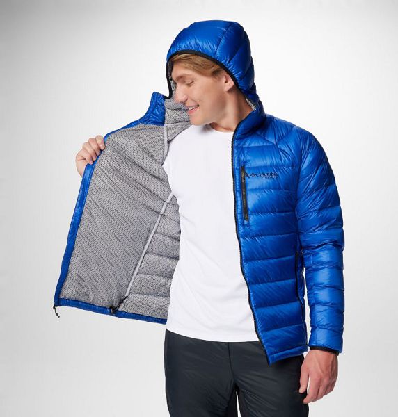 Men Columbia Arctic Crest™ Hooded Down Jackets Blue | US-JQIEXG-398