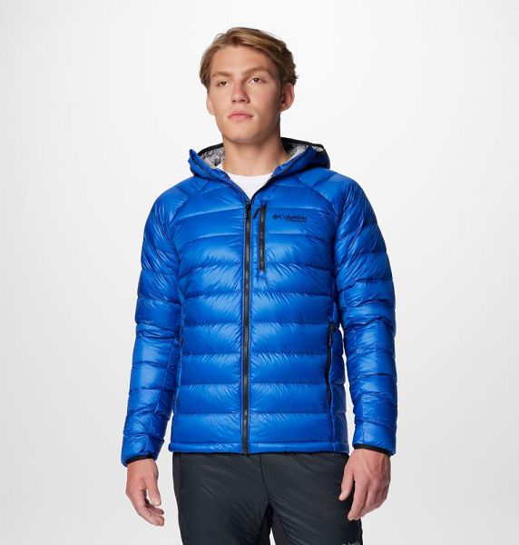 Men Columbia Arctic Crest™ Hooded Down Jackets Blue | US-JQIEXG-398