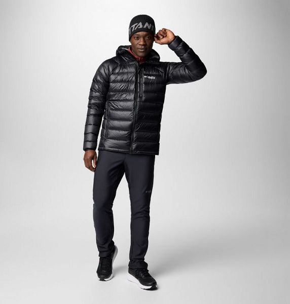 Men Columbia Arctic Crest™ Hooded Down Jackets Black | US-AGLRSC-473