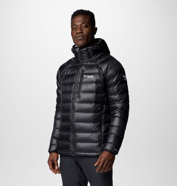 Men Columbia Arctic Crest™ Hooded Down Jackets Black | US-AGLRSC-473