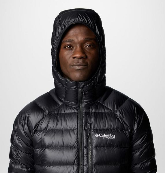 Men Columbia Arctic Crest™ Hooded Down Jackets Black | US-AGLRSC-473