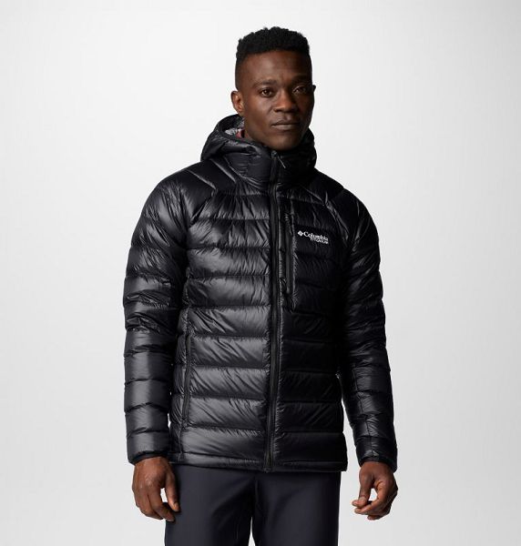 Men Columbia Arctic Crest™ Hooded Down Jackets Black | US-AGLRSC-473