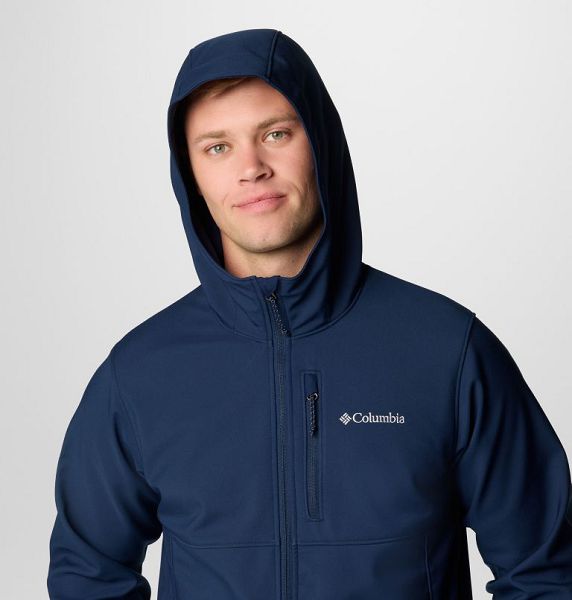 Men Columbia Ascender™ II Hooded Softshell Hiking Jackets Navy | US-USJERL-239