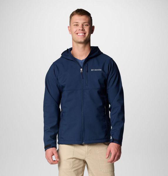 Men Columbia Ascender™ II Hooded Softshell Hiking Jackets Navy | US-USJERL-239