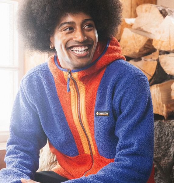 Men Columbia Backbowl™ II Remastered Hooded Sherpa Fleece Jackets Blue / Red | US-XYHKQB-153