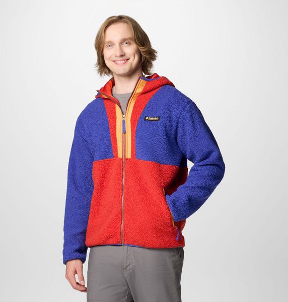 Men Columbia Backbowl™ II Remastered Hooded Sherpa Fleece Jackets Blue / Red | US-XYHKQB-153