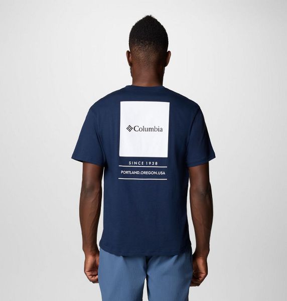 Men Columbia Barton Springs™ Graphic T-Shirt Navy / White | US-AVKRXJ-945