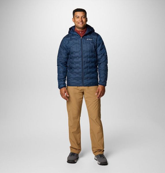 Men Columbia Delta Ridge Hooded Down Jackets Navy | US-FAGXEK-561