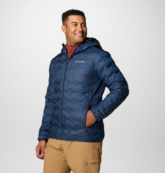 Men Columbia Delta Ridge Hooded Down Jackets Navy | US-FAGXEK-561