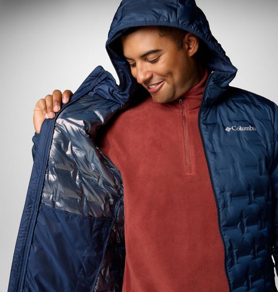 Men Columbia Delta Ridge Hooded Down Jackets Navy | US-FAGXEK-561