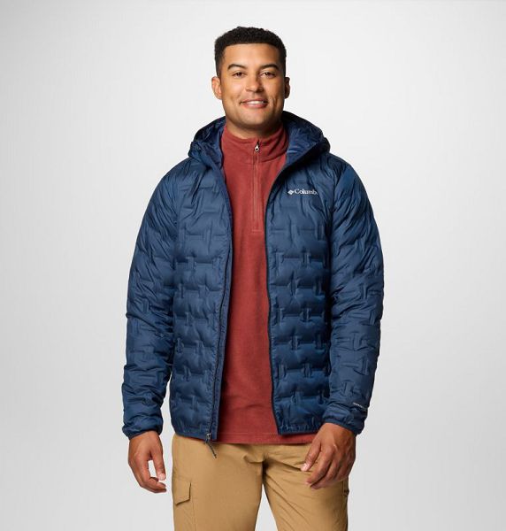 Men Columbia Delta Ridge Hooded Down Jackets Navy | US-FAGXEK-561