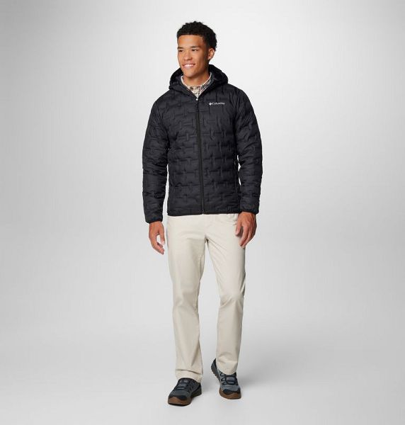 Men Columbia Delta Ridge Hooded Down Jackets Black | US-AXDVNQ-538