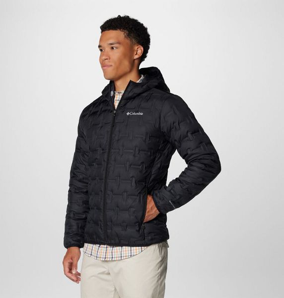 Men Columbia Delta Ridge Hooded Down Jackets Black | US-AXDVNQ-538