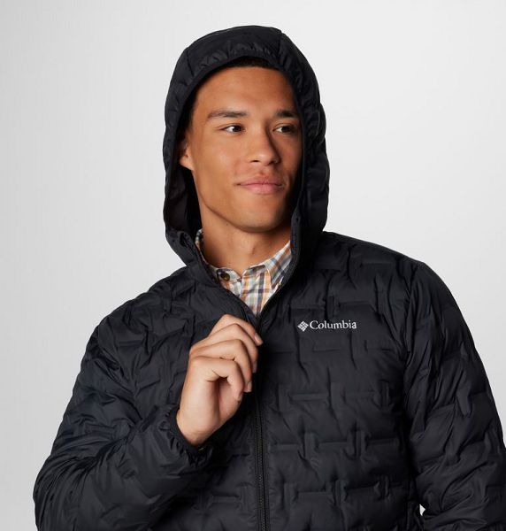 Men Columbia Delta Ridge Hooded Down Jackets Black | US-AXDVNQ-538