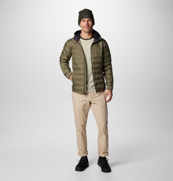 Men Columbia Delta Ridge Hooded Down Jackets Grey / Green | US-ZRTAXE-814