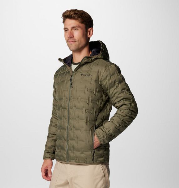 Men Columbia Delta Ridge Hooded Down Jackets Grey / Green | US-ZRTAXE-814