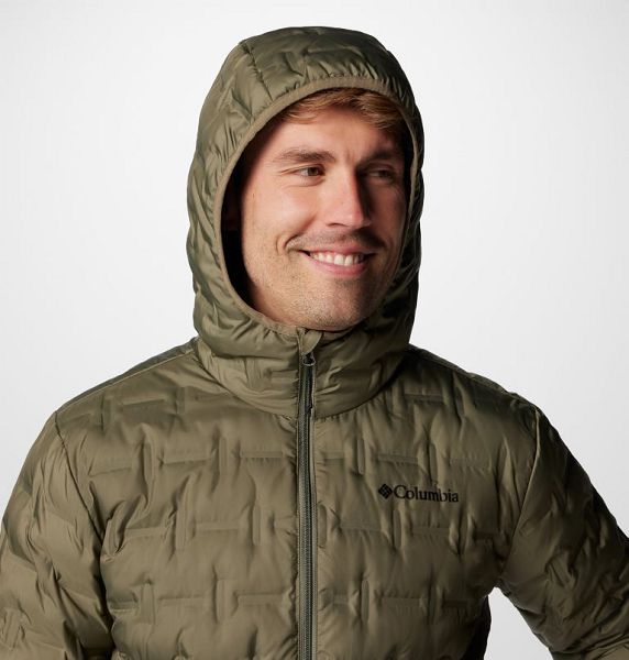 Men Columbia Delta Ridge Hooded Down Jackets Grey / Green | US-ZRTAXE-814