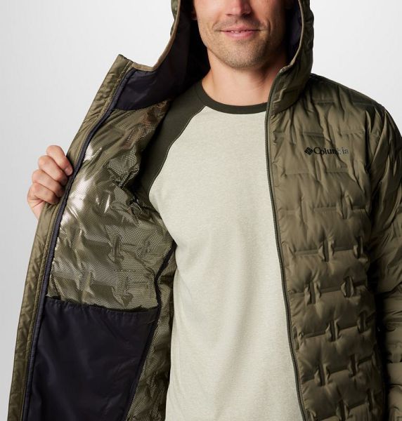 Men Columbia Delta Ridge Hooded Down Jackets Grey / Green | US-ZRTAXE-814